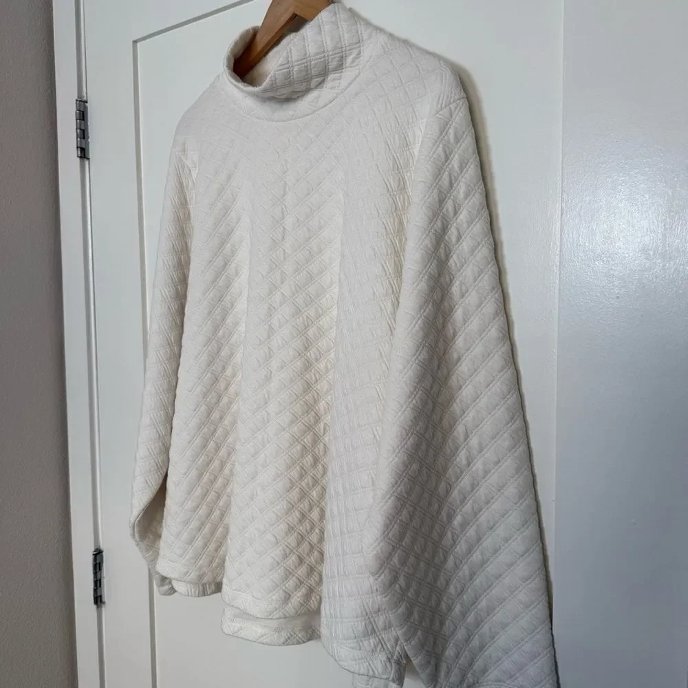 J Crew Sweatshirt Womens 3X Ivory Quilted Mock Neck Long Sleeve Pullover Stretch